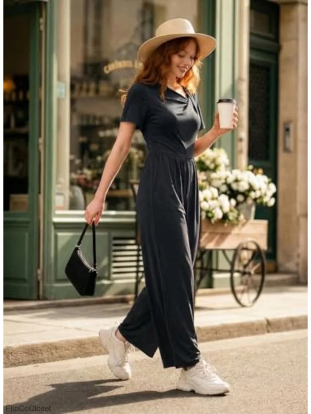 Dokotoo Womens Dressy Casual Jumpsuit Short Sleeve Wide Leg Pants Romper